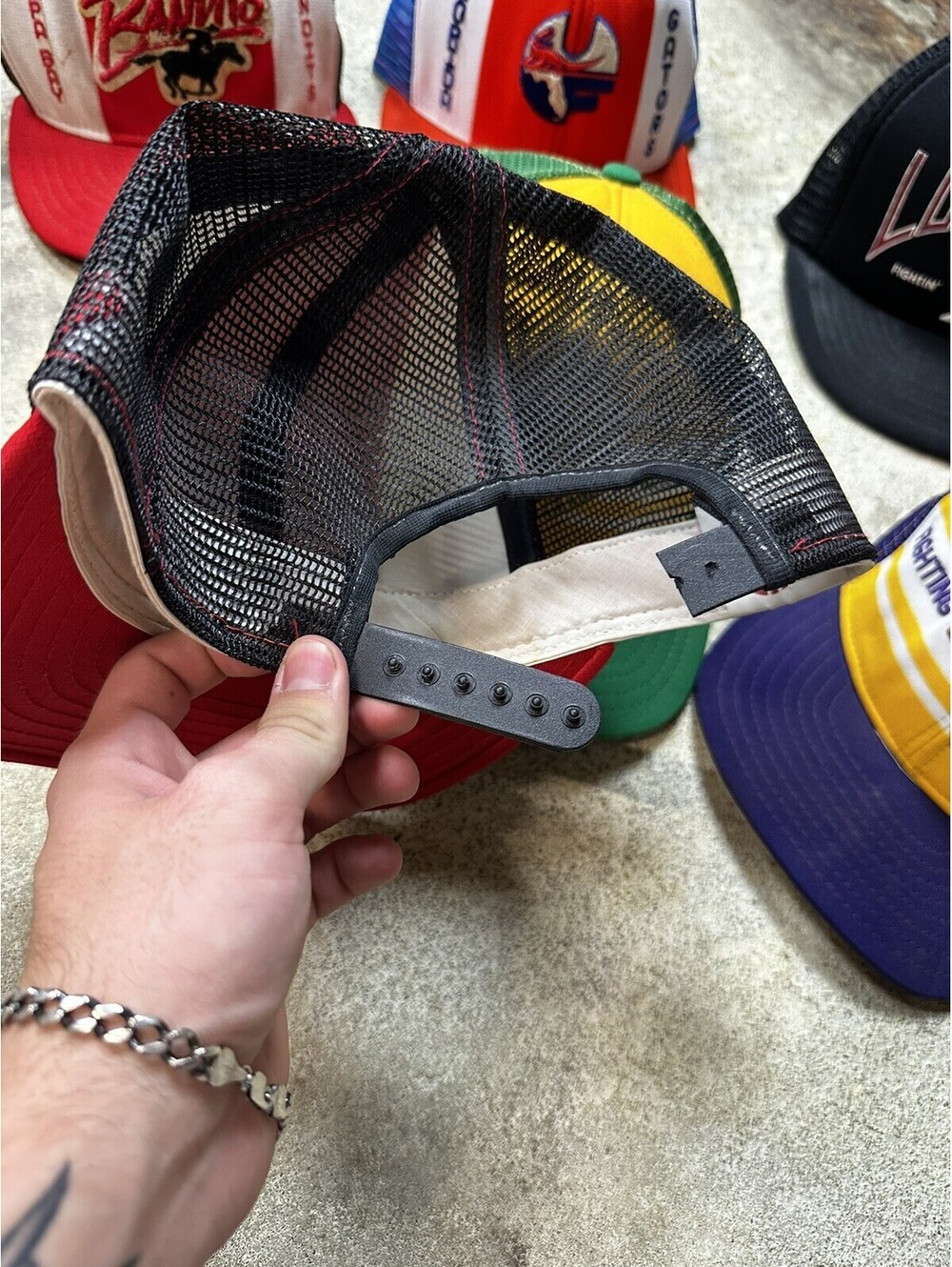 Vintage 80s Sports AJD Hat Cap Super Stripe Mesh Snapback Hat Cap LOT OF 7 - Picture 3 of 15